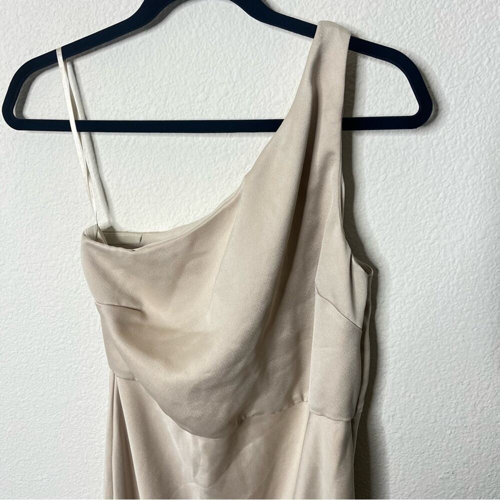 BHLDN Anthropologie Dylan One-Shoulder Satin Side Slit Gown Champagne Womens 8 - Picture 6 of 11